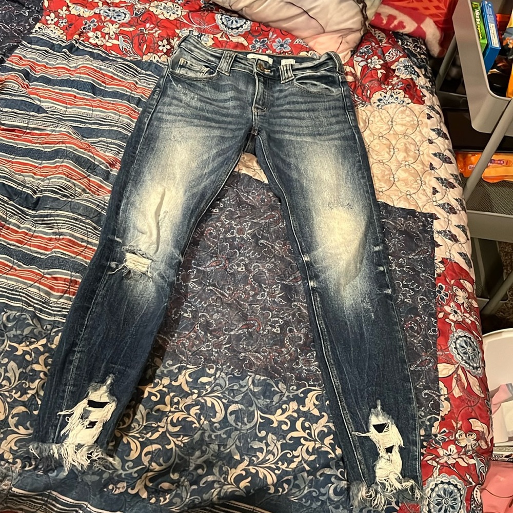 Mid-Rise Distressed Skinny Jeans